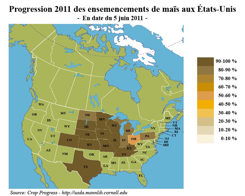 Progression des semis US de maïs au 5 juin 2011